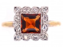 Art Deco Diamond & Citrine Square Ring