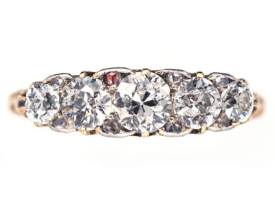 Victorian 18ct Gold Five Stone Diamond Carved Half Hoop Ring