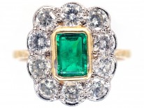 18ct Gold Emerald & Diamond Rectangular Art Deco Ring
