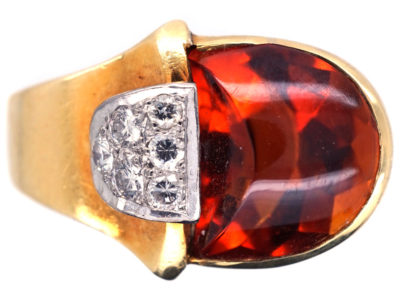 Retro 18ct Gold Citrine & Diamond Cocktail Ring