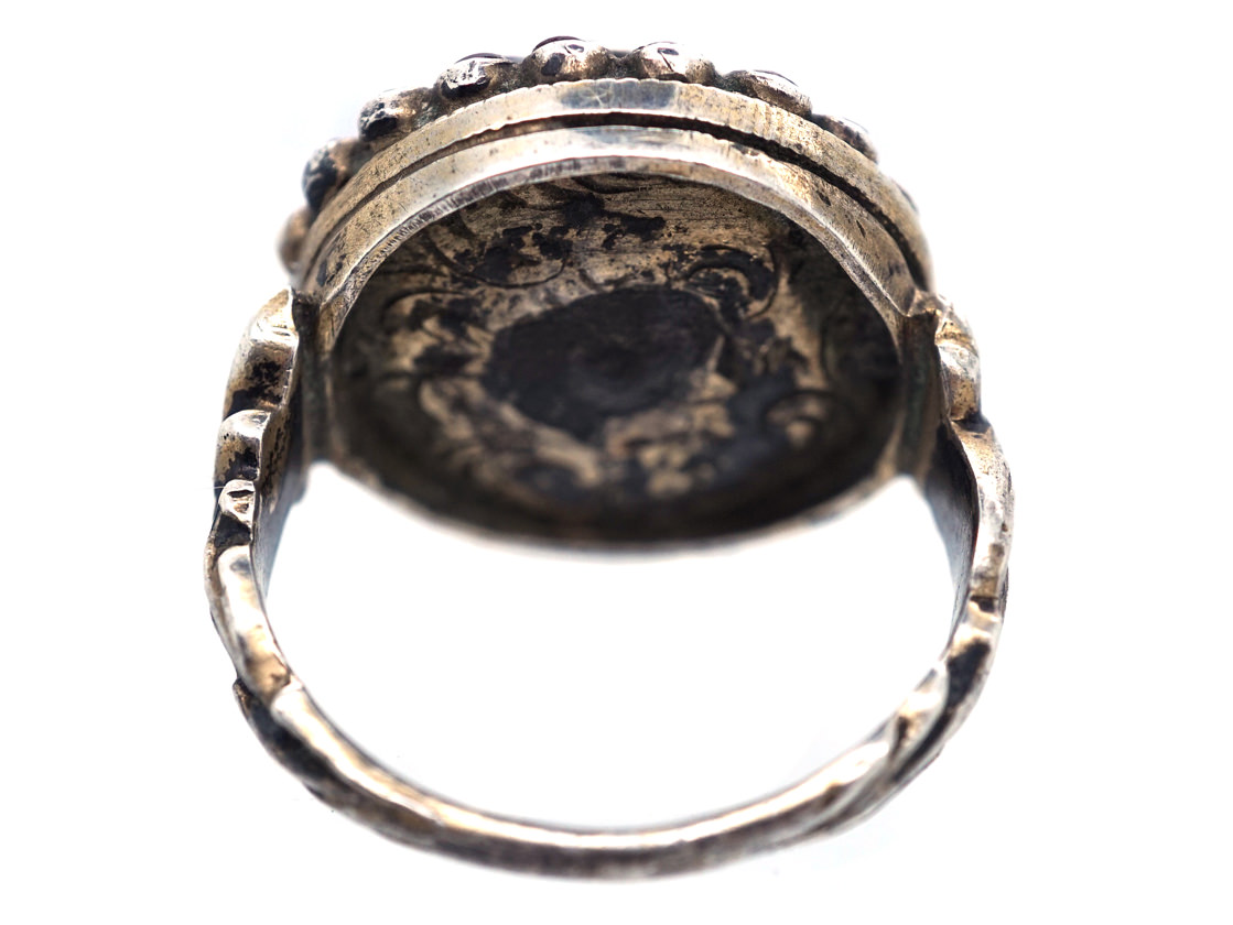 Austro-Hungarian Silver Garnet & Natural Pearls Cluster Ring (933G ...