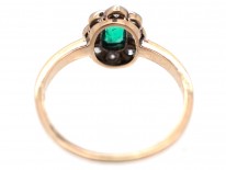 Edwardian 14ct Gold & Platinum, Emerald & Diamond Oval Cluster Ring
