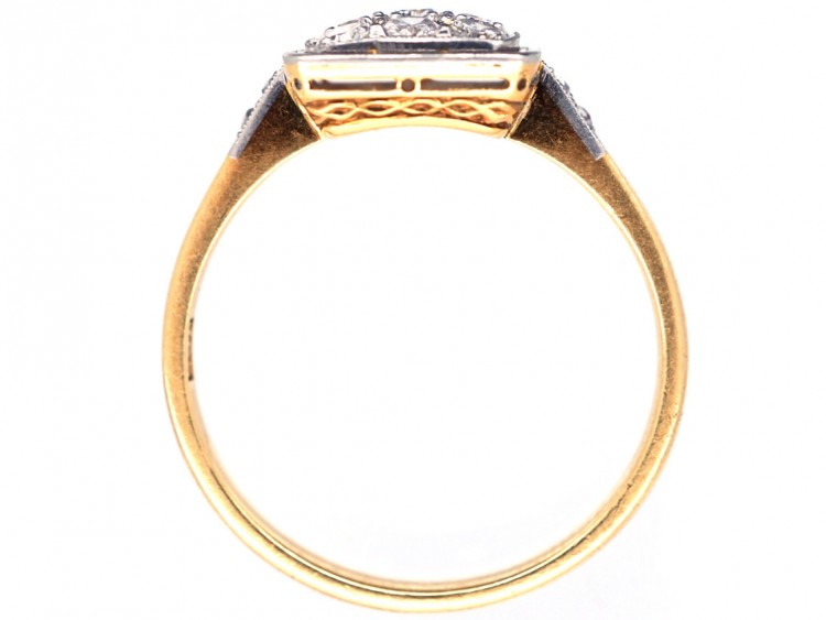 Art Deco 18ct Gold & Platinum Diamond Set Square Ring