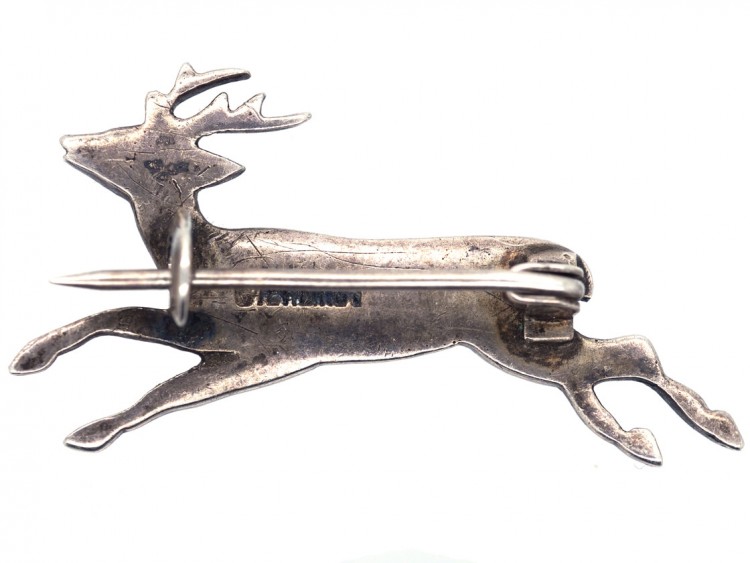 Edwardian Silver & Paste Stag Brooch