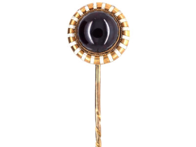 Victorian 15ct Gold , Cabochon Garnet & White Enamel Stick Pin