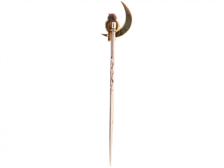Edwardian 15ct Gold Owl in the Moon Stick Pin
