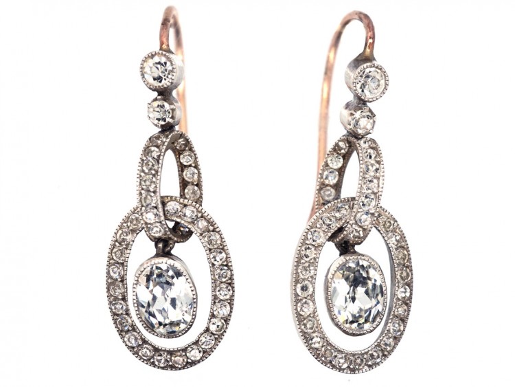 Edwardian Silver & Gold , Paste Double Loop Drop Earrings