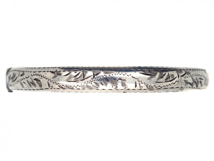 Narrow Silver Engraved Bangle