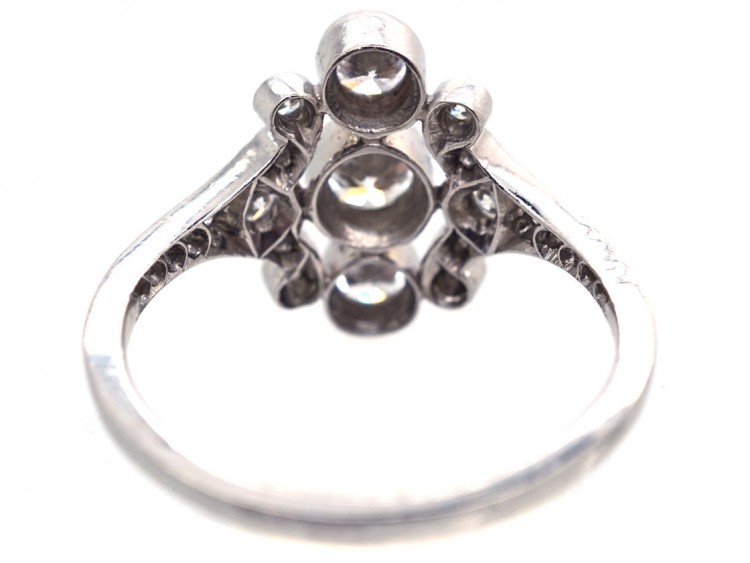 Diamond Three Stone Ring with Diamond Foliate Shoulders