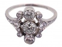 Diamond Three Stone Ring with Diamond Foliate Shoulders