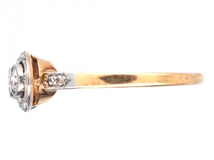 Art Deco Three Stone Diamond Ring with Rose Diamond Detail