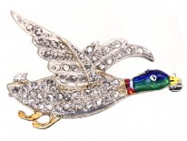 Edwardian 18ct White Gold, Diamond & Enamel Flying Duck Brooch