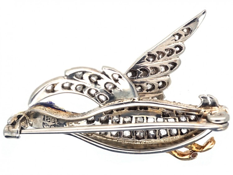 Edwardian 18ct White Gold, Diamond & Enamel Flying Duck Brooch