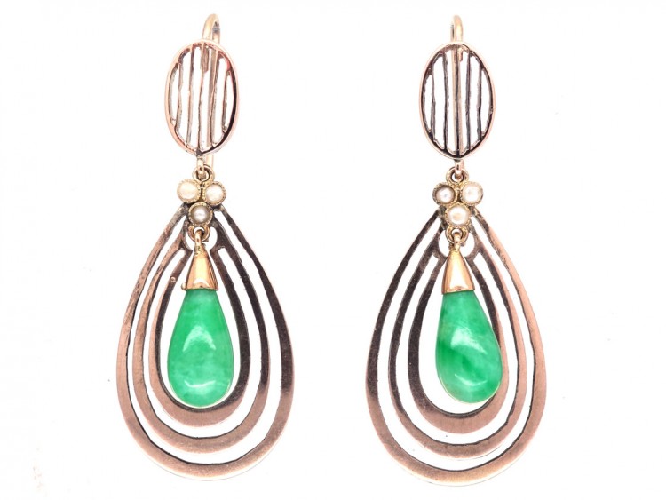 Art Deco Gold & Jade Drop Earrings