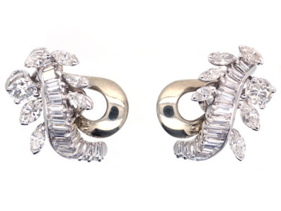 Diamond Clip & Post Leaf Design Earrings