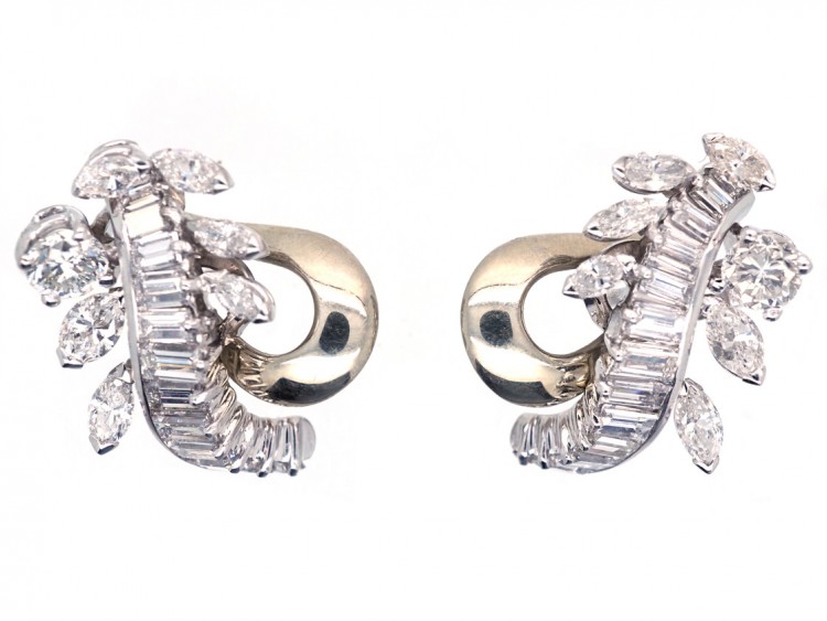 Diamond Clip & Post Leaf Design Earrings