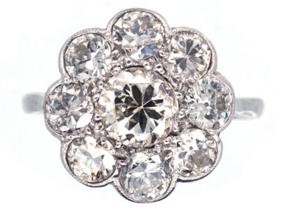 Edwardian 18ct Gold & Platinum Large Diamond Cluster Ring