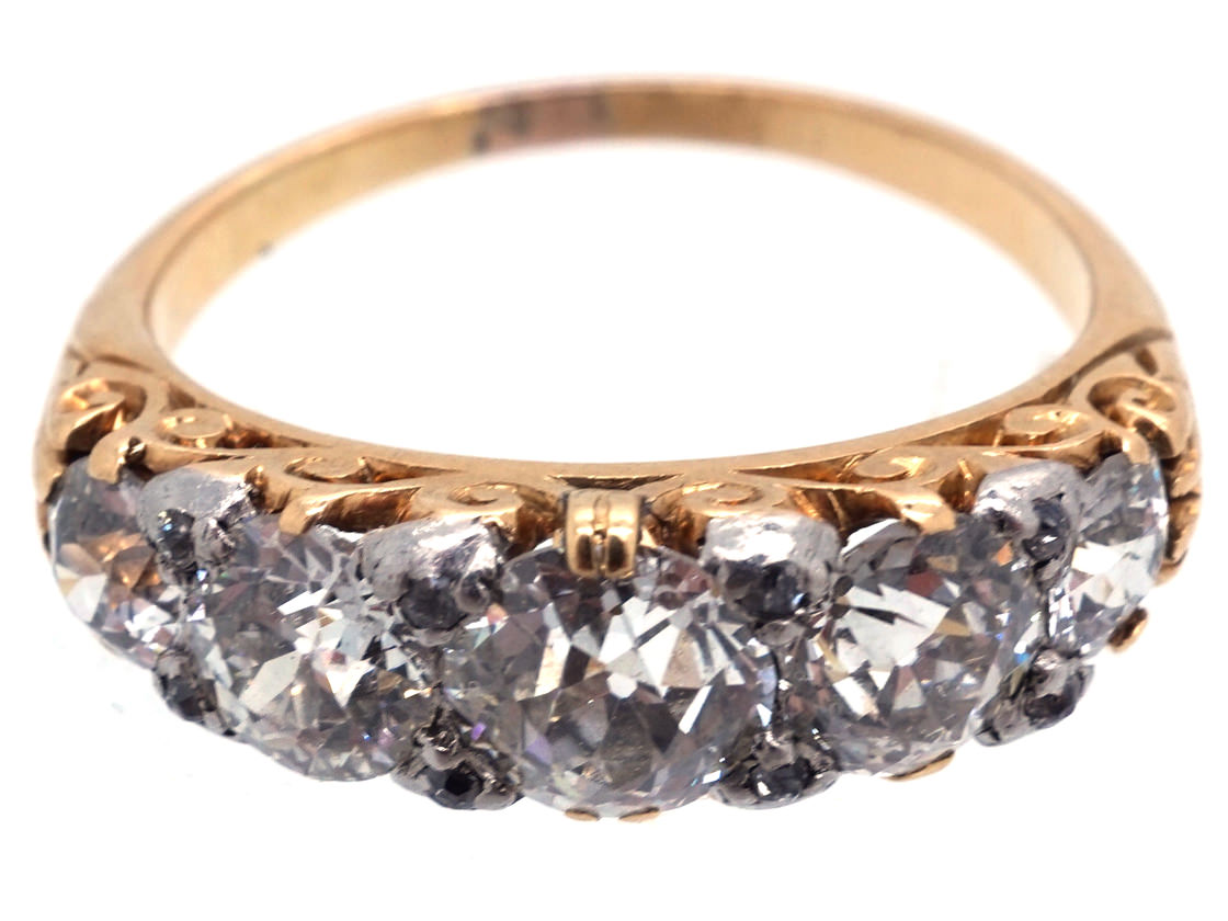 Victorian 18ct Gold Five Stone Diamond Carved Half Hoop Ring (962G ...