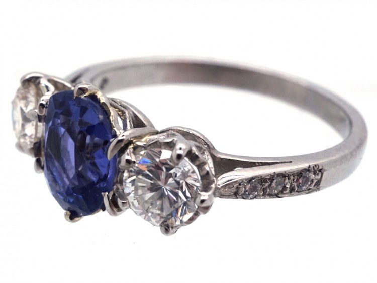Sapphire & Diamond Three Stone Ring