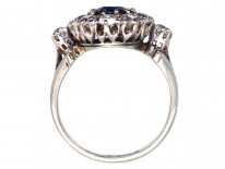 Edwardian Sapphire & Diamond Cluster Ring with Diamond Shoulders