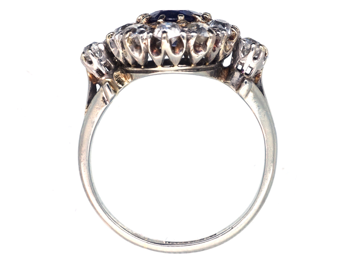 Edwardian Sapphire & Diamond Cluster Ring with Diamond Shoulders (960G ...