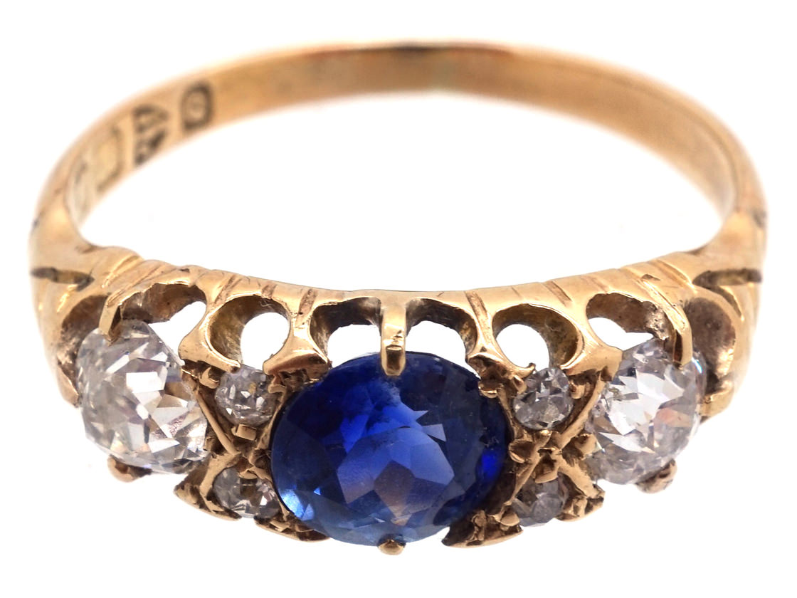 Victorian 18ct Gold Sapphire & Diamond Three Stone Ring (966G) | The ...