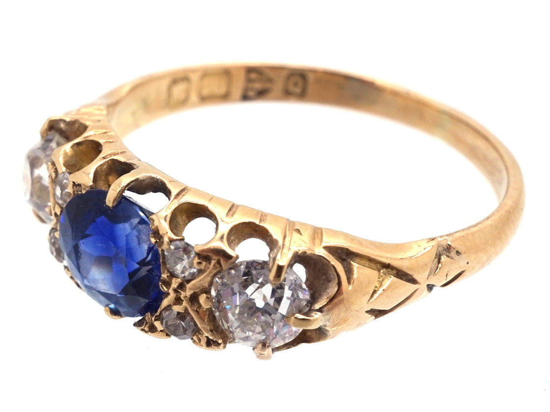 Victorian 18ct Gold Sapphire & Diamond Three Stone Ring (966G) | The ...