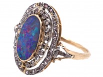Edwardian Black Opal & Diamond Oval Cluster Ring