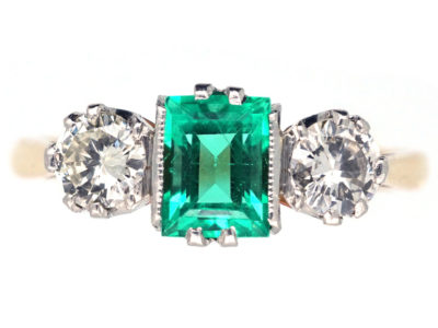 Art Deco Emerald & Diamond Three Stone Ring