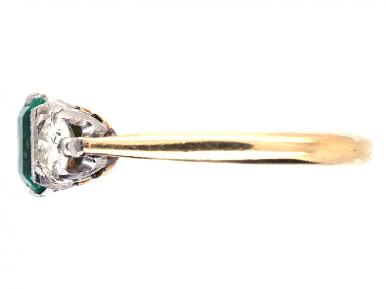 Art Deco Emerald & Diamond Three Stone Ring