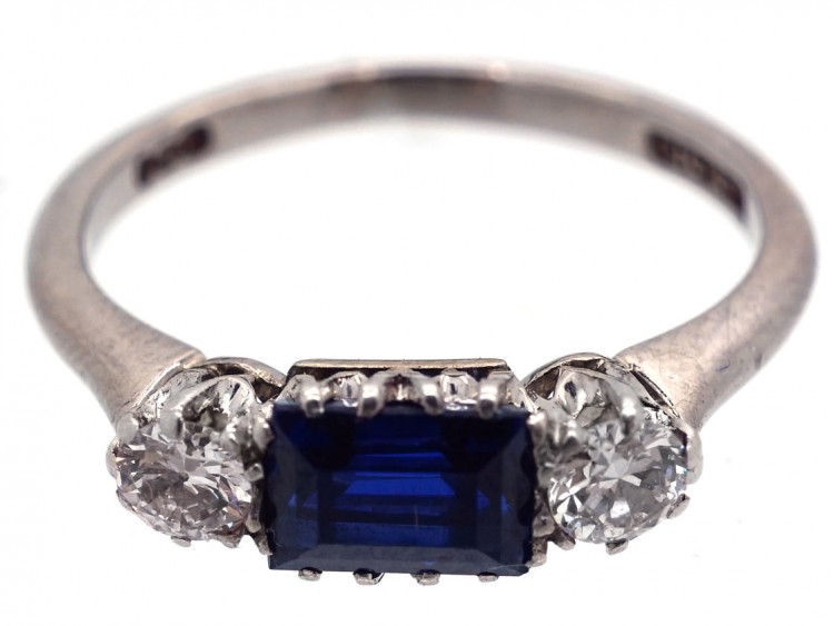 Art Deco Three Stone Sapphire & Diamond Ring