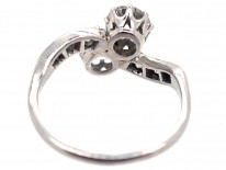 Edwardian Two Stone Diamond Crossover Ring with Diamond Shoulders