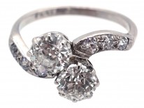 Edwardian Two Stone Diamond Crossover Ring with Diamond Shoulders