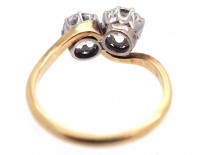 Edwardian 18ct White Gold, Two Stone Diamond Crossover Ring