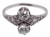 Art Deco Two Stone Diamond Ring with Tapered Diamond Shoulders