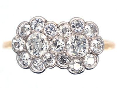 Edwardian 18ct Gold & Platinum Double Diamond Cluster Ring