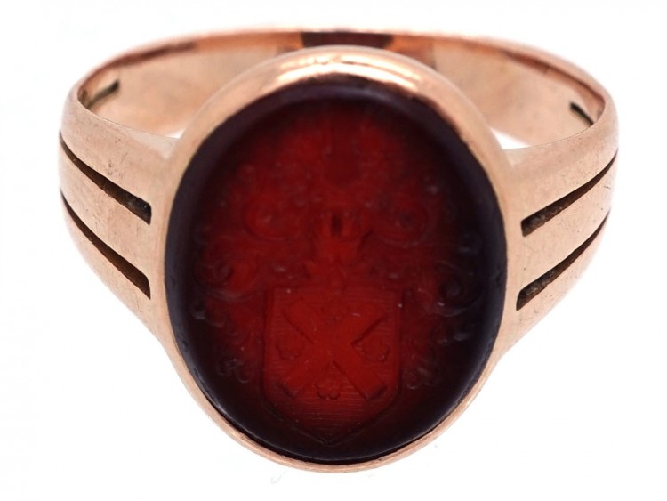 Victorian Gold & Carnelian Signet Ring with Crest Intaglio