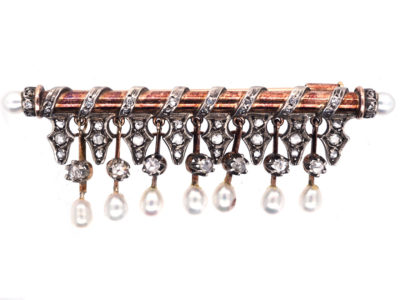 Edwardian Gold, Diamond & Pearl Drops Brooch