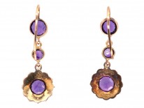 Edwardian 15ct Gold, Amethyst & Natural Split Pearl Cluster Drop Earrings