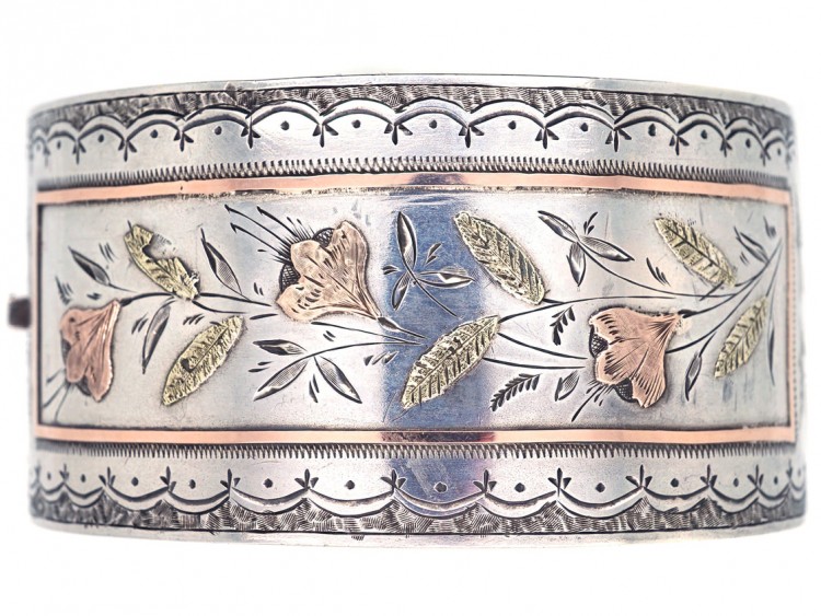 Victorian Wide Silver & Gold Overlay Bangle