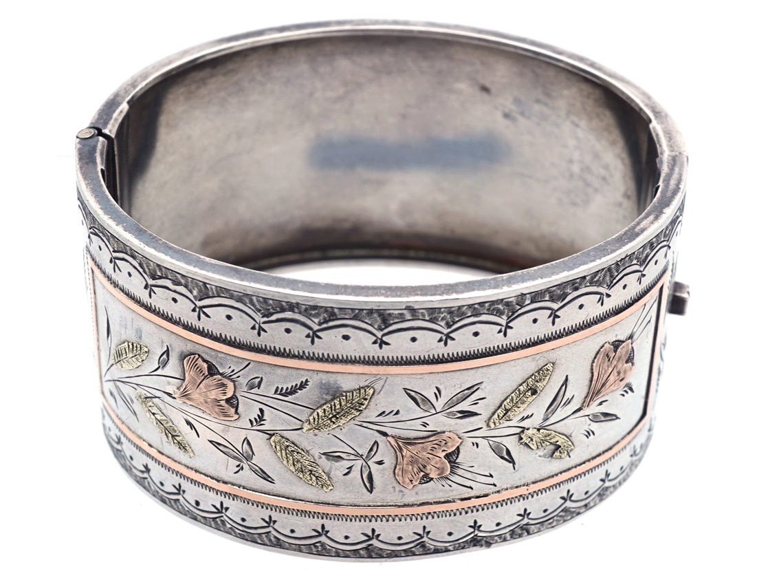 Victorian Wide Silver & Gold Overlay Bangle (932G) | The Antique ...
