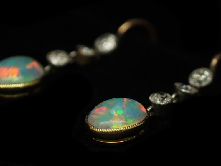 Edwardian Opal ​& Diamond Drop Earrings