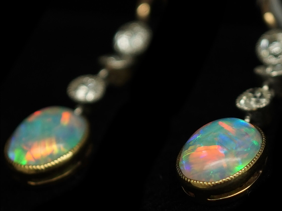 Edwardian Opal & Diamond Drop Earrings (378F) | The Antique Jewellery ...