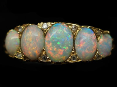 Edwardian Five Stone Opal Carved Half Hoop Ring