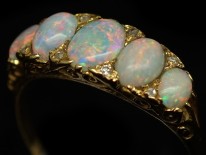 Edwardian Five Stone Opal Carved Half Hoop Ring