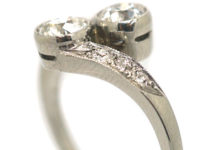 Art Deco 14ct White Gold Two Stone Diamond Crossover Ring
