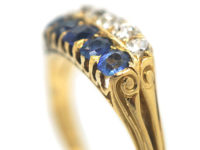 Victorian 18ct Gold Sapphire & Diamond Two Row Ring