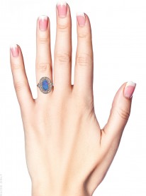 Edwardian Black Opal & Diamond Oval Cluster Ring