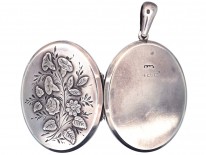 Victorian Silver Oval Locket with Bouquet of Flowers Design