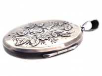 Victorian Silver Oval Locket with Bouquet of Flowers Design